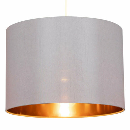 Large 40cm Grey & Copper Modern Easy Fit Ceiling Light Shade Faux Silk Pendant