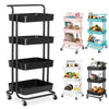 3/4 Tier Kitchen Trolley Cart With Handle Storage Rack Tray Shelf Rolling Wheels