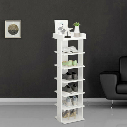7 Tiers Shoe Storage Rack Shelf Wooden Corner Display Unit Boots Organizer Stand