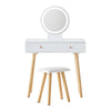 White Vanity Dressing Table Makeup Desk Stool Set with Drawers Mirror LED Light