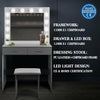 Dressing Table Stool Set LED Light Mirror Vanity Table Large Drawers Light Grey