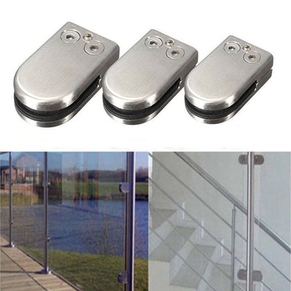 4/8/12X 304 Glass Clamp Clip Stainless Steel Flat Back Bracket Fr Stair Handrail