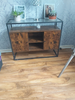 Industrial Style Cupboard Cabinet Tempered Glass Sideboard Rustic Shelf Storage