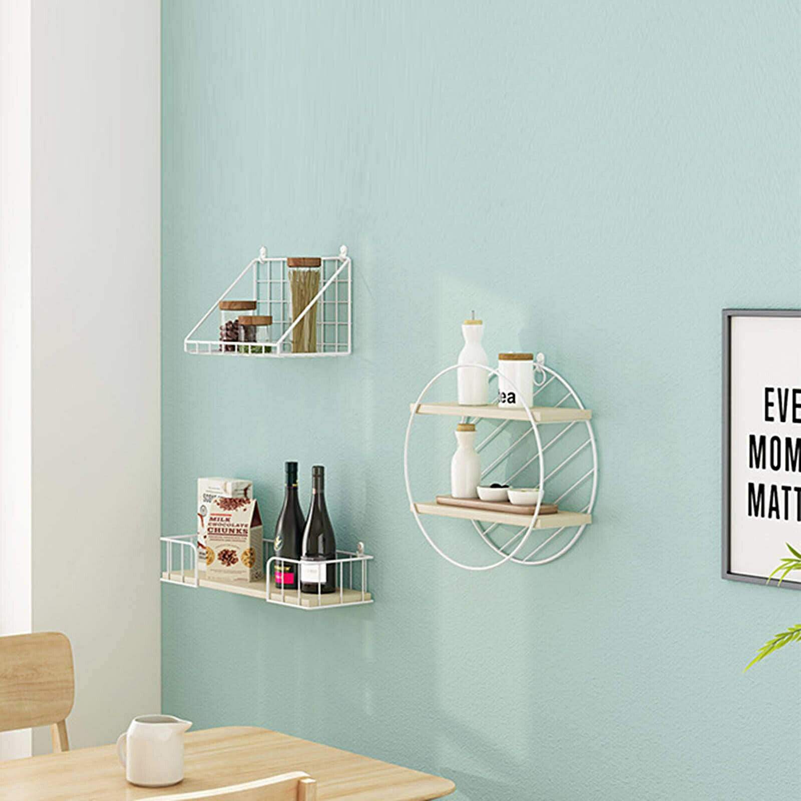Retro Metal Wire Wood Round Wall Floating Shelving Storage Shelf Display Unit UK