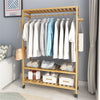 Solid Wooden Clothes Rail Coat Rack Free Standing Wardrobe with Shelves & Wheels