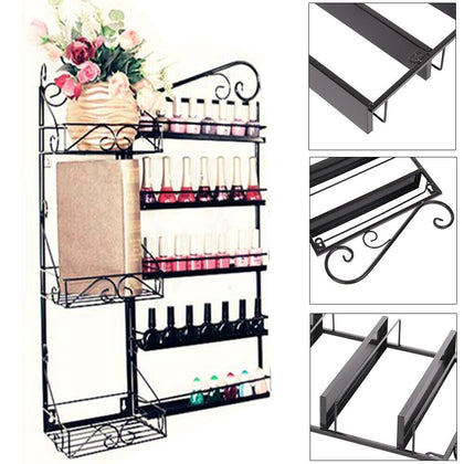 5 Tier Nail Polish Rack Organizer Wall Mounted Cosmetic Display Holder Black