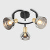 Industrial 3 Way Ceiling Light Spot Lights Black & Gold Smoked Glass Shades LED