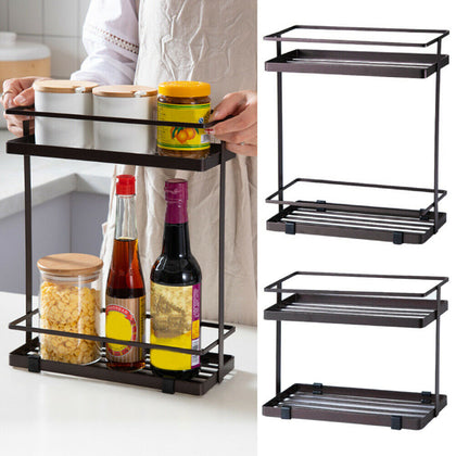 Metal Durable 2 Tie Spice Rack Stand Kitchen Jar Storage Shelf Corner Organiser