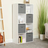 WHITE 8 CUBE MODULAR SHELVING DISPLAY UNIT 4 x GREY FABRIC STORAGE BOX