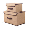 2 Pcs Folding Beige Cloth Basket Fabric Storage Box With Lid Home Organizer