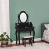 Wooden Dressing Table w/4 Mirror Stool Vanity Makeup Desk Stool Set White/Black