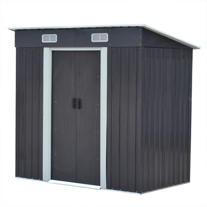 4ft×6ft Metal Garden Shed Outdoor Tool Bike Storage House Pent Roof Heavy Duty