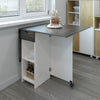 Wooden Mobile Drop Leaf Dining Table Folding Desk w/2 Wheels Storage Shelf Grey