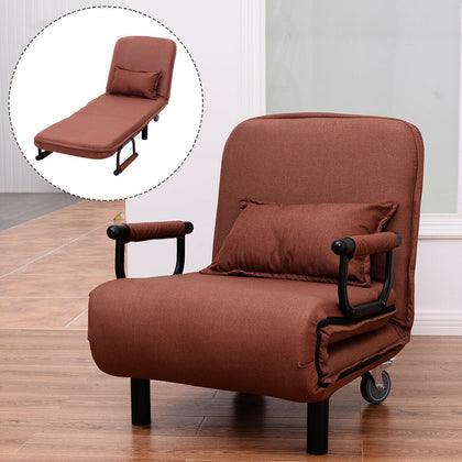 2-in-1 Single Folding Sofa Bed Chair Fabric Sleep Function Holder Pillow Wheels