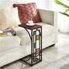 C Shaped Side Table Snack Coffee End Table for Living Room, Slides Up to Sofa