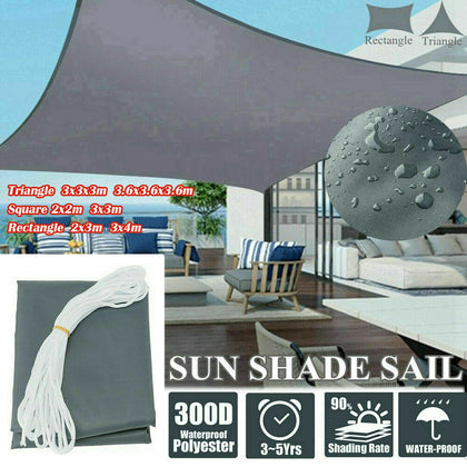 HEAVY DUTY SUN SHADE SAIL GARDEN PATIO AWNING CANOPY 98% UV BLOCK WATERPROOF UK