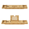 Bamboo Bath Tub Tray Extendable Caddy Rack with iPad Stand and Wine Glass Holder