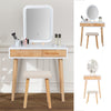 Modern Dressing Table Stool Set Makeup Mirror with LED Lights Wooden 2 Drawers