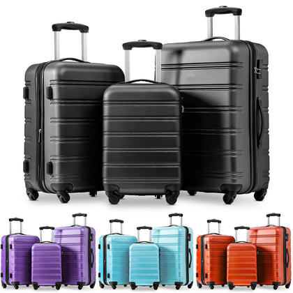 Set of 3 Large Cabin Suitcase Hard Shell Travel Trolley Hand Luggage 20 24 28 