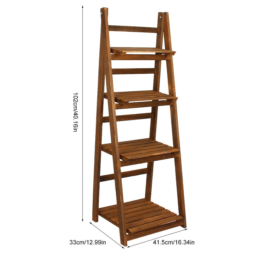 4 Tier Folding Wooden Ladder Book Shelf Stand Plant Flower Display Shelving Rack