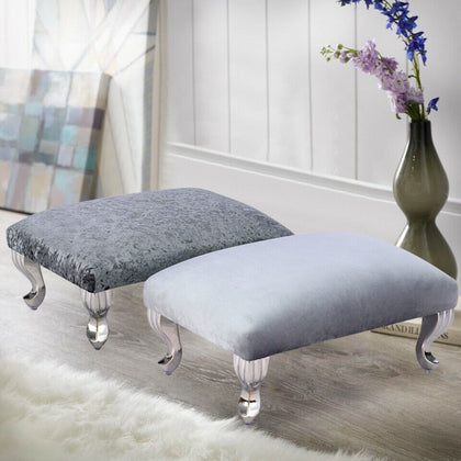 Plush Velvet Foot Rest Pouffe Stool Padded Seat Kid Chair Chrome Queen Anne Legs