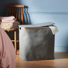 Laundry Basket Bin 2 Compartment Double Sided Lid, Oxford Fabric & Grey