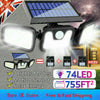 UK 74 LED Solar Power PIR Motion Sensor Lamp Outdoor Garden Security Wall Light