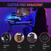 Ergonomic Gaming Desk with Hook Cup Holder LED & Cable Management