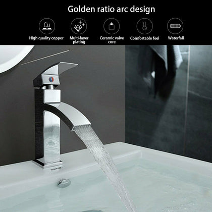 Waterfall Bathroom Taps Cloakroom Chrome Basin Mixer Tap Faucet Brass With Waste