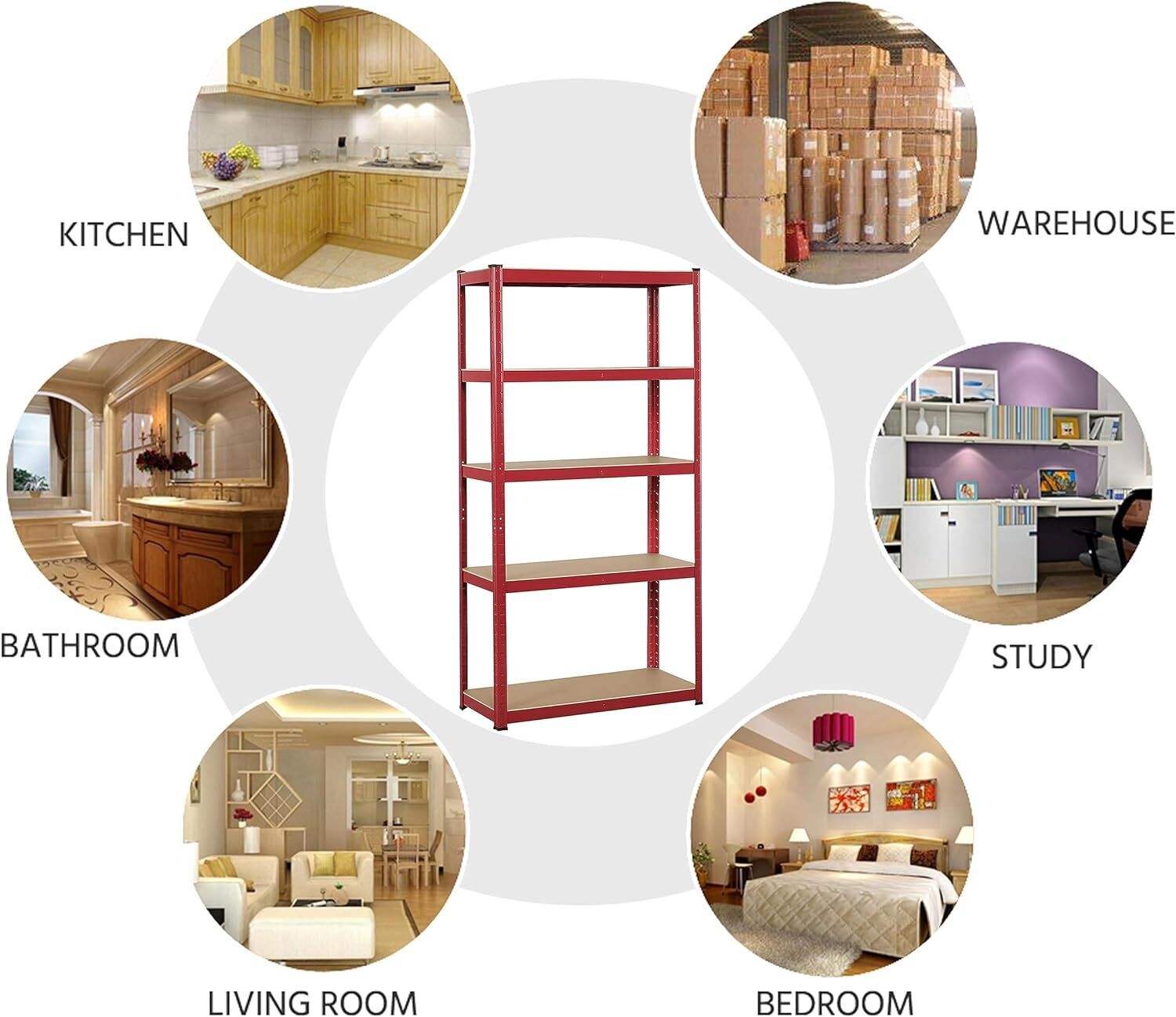 5Tier Red Garage Shelves Shelving Unit Racking Boltless Heavy Duty Sto ...
