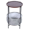 Side Table, Coffee Tea Table, Round Sofa Table Tray With Fabric Storage Basket