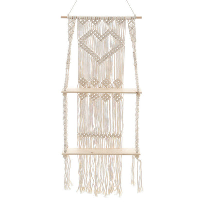 Rustic Wooden Hanging Rope Shelf Handmade Boho Macrame Tapestry Floating Shelves