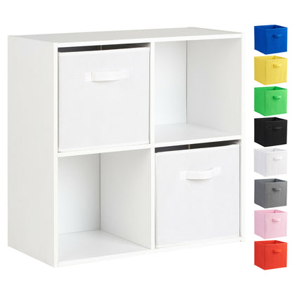 Hartleys White 4 Cube Storage Display Unit Bookcase/Shelving Fabric Box/Drawers