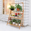 Height Adjustable Wooden Plant Stand Flower Pots Ladder Shelf with Hanging Rack
