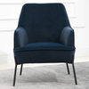Blue Velvet Rounded Armchair Black Metal Legs Modern Living Room Padded Seat