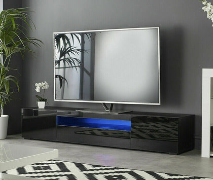 Modern 200 cm TV Unit Stand Cabinet with LED Lights High Gloss Doors Black