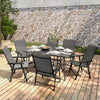 Black 150cm Glass Dining Table Outdoor Garden Patio with Parasol Hole 5FT Large