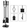 5 Pcs Fireplace Tool Set Black Fireside Companion Set Poker Brush Shovel Tong