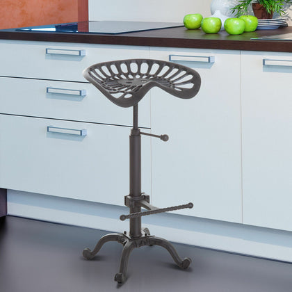 HOMCOM Industrial Style Tractor Adjustable Bar Stool in Cast Iron