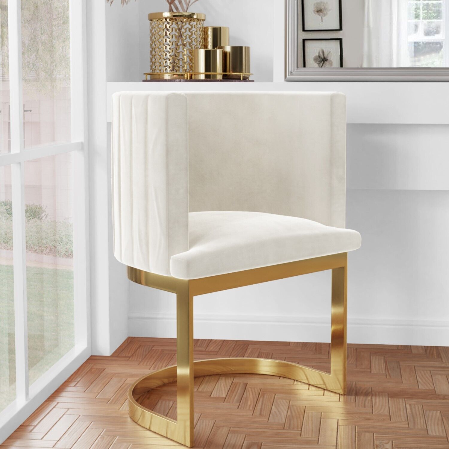 green emerald velvet dress Richmond Ridged Vanity Table, Matte White main image 1