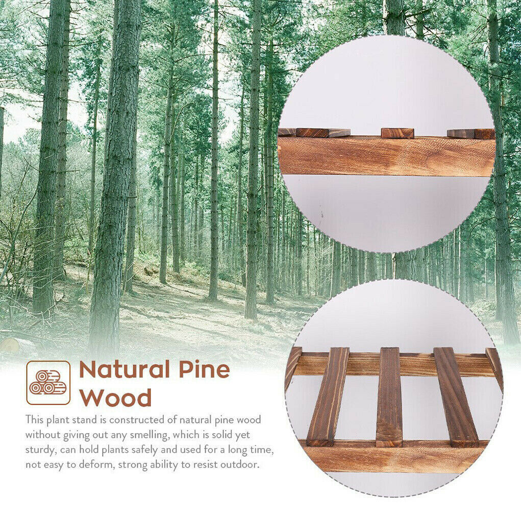 Heavy Duty Wood Plant Stand Flower Display Shelf Outdoor Rack w/ Supporting Rod