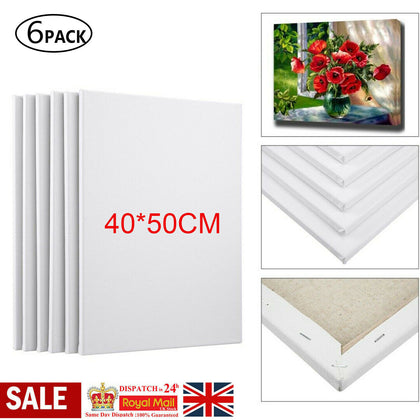 6 Pack Blank Artist Canvas Art Board Plain Painting Stretched Framed 40x50CM