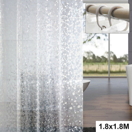 Large Shower Curtain Bathroom 12 Hook Ring Set 180X180Cm Mildew Splash Resistant