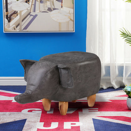 Grey Elephant Animal Footstool Faux Leather Ottoman Wood Legs Kids Adults Gift