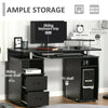 Black Wooden Desk with Drawers PC Workstation Office Computer with Keyboard Tray