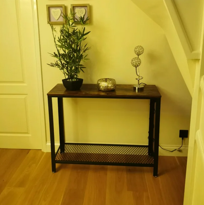 Industrial Small Console Table Vintage Rustic Shelf Hall Metal Side Table Room