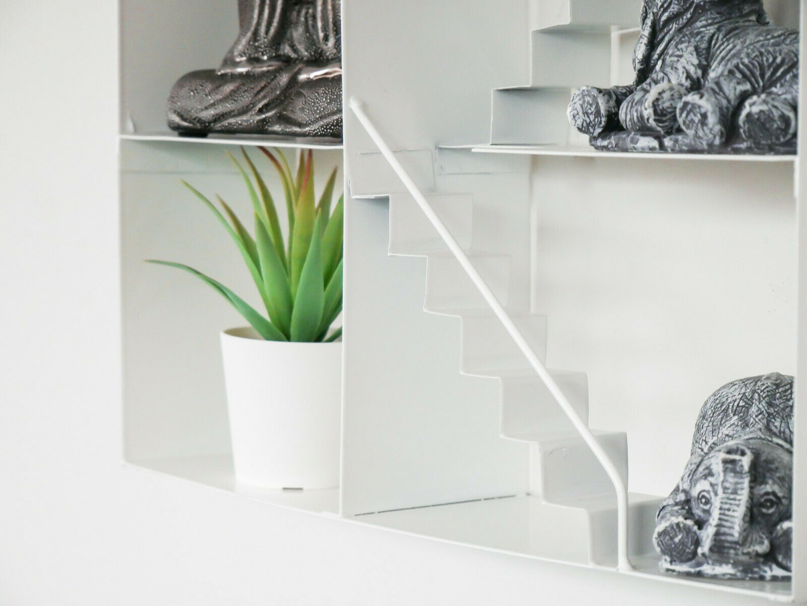 Large White Metal House Shaped Floating Wall Shelf Storage Display Unit Unique
