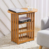 Wooden Sofa Side Coffee Table w/ Storage Shelf Rack Foldable Tabletop Lamp Table