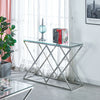 Modern Console Table Side Table with Clear Tempered Glass and Chrome Cross Legs