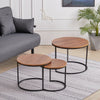 Set of 3 Nested Coffee Table Industrial Wood Metal Round Side End Table Home
